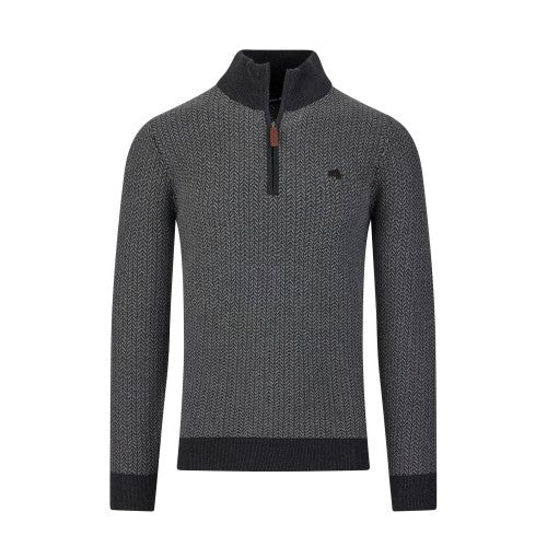 Front - Raging Bull Mens Herringbone Textured Knit Quarter Zip Pullover