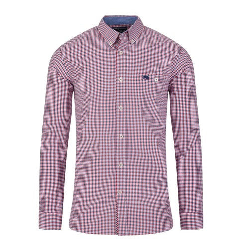 Front - Raging Bull Mens Gingham Check Peached Poplin Long-Sleeved Shirt