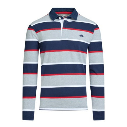 Front - Raging Bull Mens Multi Stripe Long-Sleeved Rugby Shirt