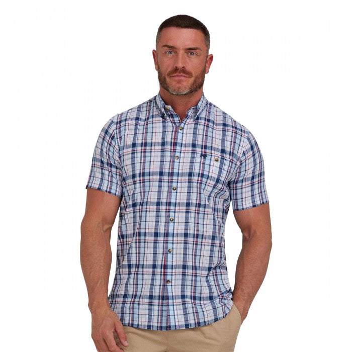 Front - Raging Bull Mens Large Check Linen-Look Short-Sleeved Shirt