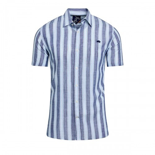 Front - Raging Bull Mens Deck Stripe Linen-Look Short-Sleeved Shirt