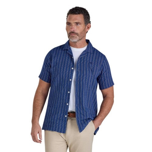 Front - Raging Bull Mens Athens Stripe Linen Revere Collar Short-Sleeved Shirt