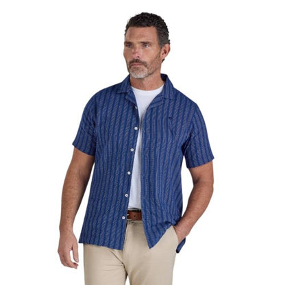 Front - Raging Bull Mens Athens Stripe Linen Revere Collar Short-Sleeved Shirt