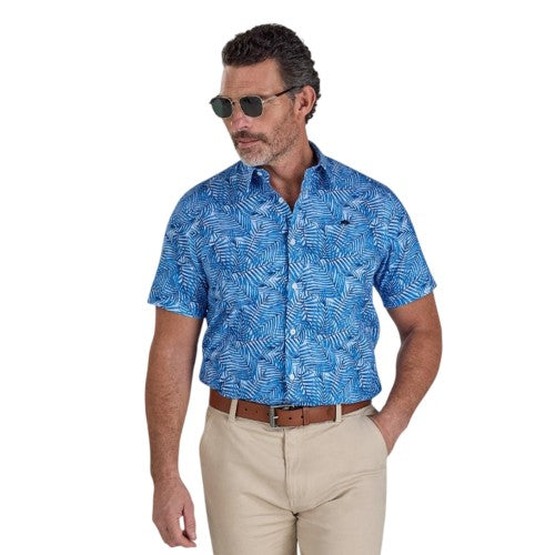 Front - Raging Bull Mens Bali Palm Linen Short-Sleeved Shirt