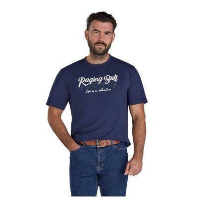 Front - Raging Bull Mens Mountain Embroidered T-Shirt