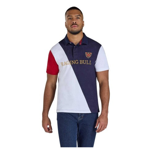 Front - Raging Bull Mens Diagonal Stripe Pique Rugby Polo Shirt