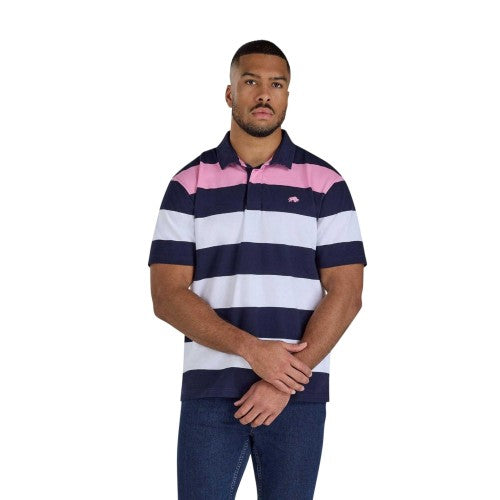 Front - Raging Bull Mens Irregular Stripe Jersey Rugby Polo Shirt