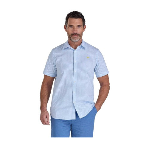 Front - Raging Bull Mens Bournemouth Stripe Linen Short-Sleeved Shirt