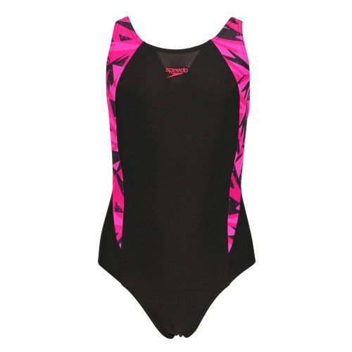 Front - Speedo Girls Hyper Boom Splice One Piece Swimsuit