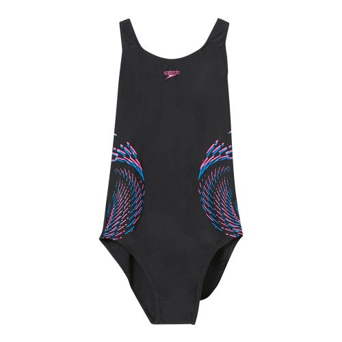 Front - Speedo Girls Plastisol Placement Muscleback One Piece Swimsuit