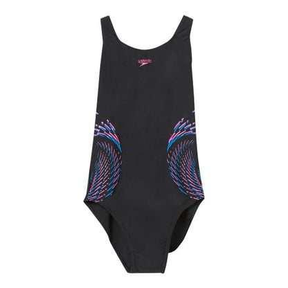 Front - Speedo Girls Plastisol Placement Muscleback One Piece Swimsuit