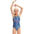 Front - Speedo Girls All-Over Print Dual Thinstrap One Piece Swimsuit