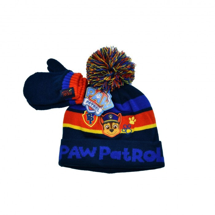 Front - Paw Patrol Baby Boys Chase Hat And Gloves Set