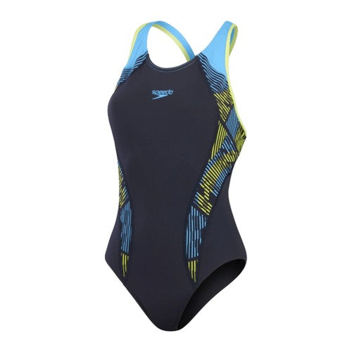 Front - Speedo Womens/Ladies Placement Laneback One Piece Swimsuit