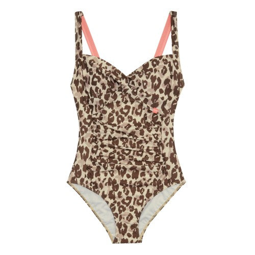 Front - Regatta Womens/Ladies Sakari Leopard Print Tummy Control One Piece Swimsuit