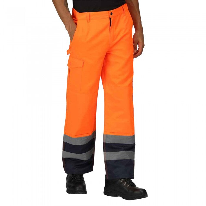 Front - Regatta Professional Mens Hi-Vis Cargo Trousers
