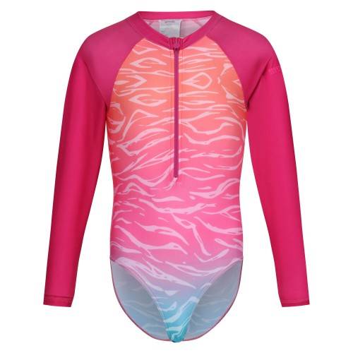 Front - Regatta Childrens/Kids Ombre Long-Sleeved One Piece Swimsuit