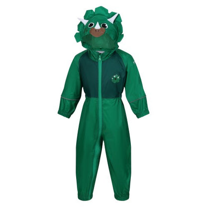 Front - Regatta Childrens/Kids Charco Stompy The Dinosaur Waterproof Puddle Suit