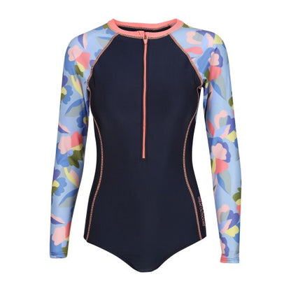 Front - Regatta Womens/Ladies Willowfield Abstract Floral Long-Sleeved One Piece Swimsuit