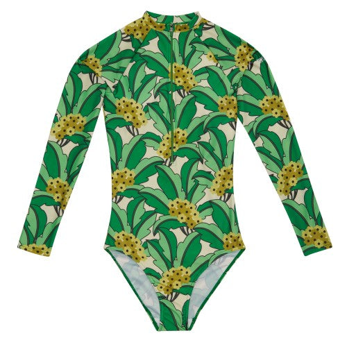 Front - Regatta Womens/Ladies Orla Kiely Tropical Leaves Long-Sleeved One Piece Swimsuit