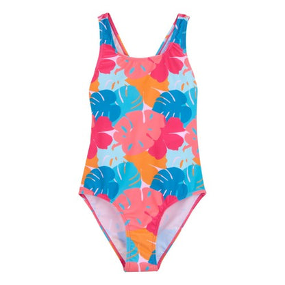 Front - Regatta Girls Katrisse Tropical Leaves One Piece Swimsuit