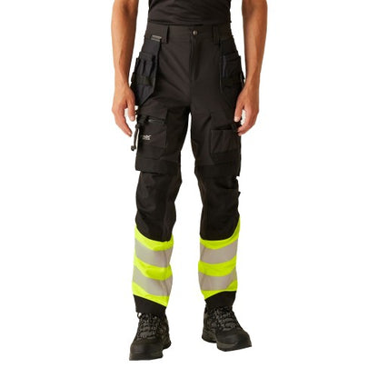 Front - Regatta Mens High-Vis Holster Pocket Work Trousers
