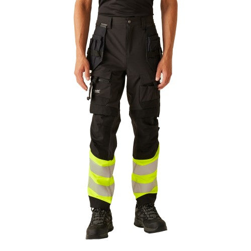 Front - Regatta Mens High-Vis Holster Pocket Work Trousers