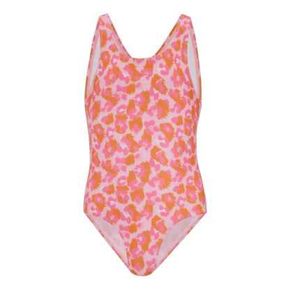 Front - Regatta Girls Katrisse Leopard One Piece Swimsuit