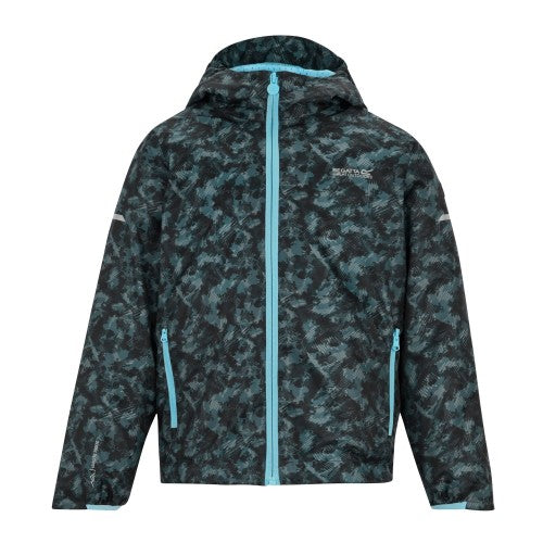 Front - Regatta Childrens/Kids Lever II Scratched Camo Waterproof Jacket