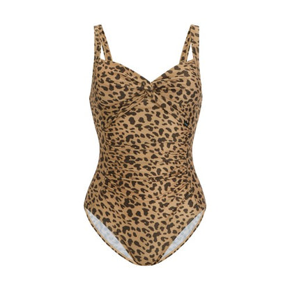 Front - Regatta Womens/Ladies Sakari Leopard Tummy Control One Piece Swimsuit