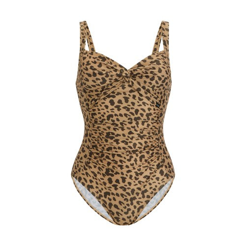 Front - Regatta Womens/Ladies Sakari Leopard Tummy Control One Piece Swimsuit