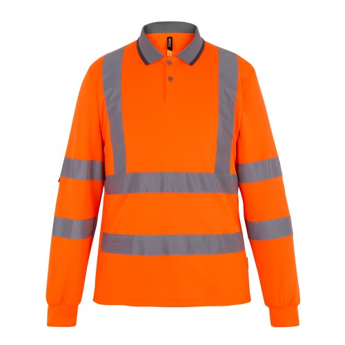 Front - Regatta Mens Pro Contract High-Vis Long-Sleeved Polo Shirt
