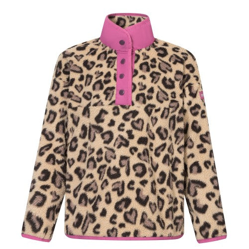 Front - Regatta Childrens/Kids Eva Leopard Print Buttoned Fleece Top