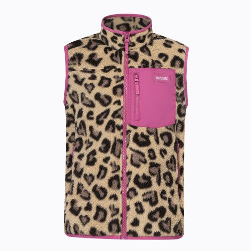 Front - Regatta Childrens/Kids Frankie Leopard Print Fleece Body Warmer