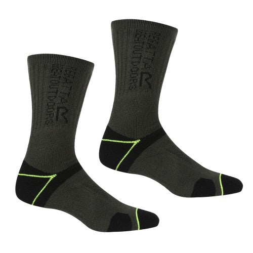 Dark Khaki-Sunset - Front - Regatta Mens Blister Protection II Socks (Pack of 2)