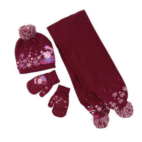 Regatta Pom Pom Knitted Peppa Pig Hat Gloves And Scarf Set