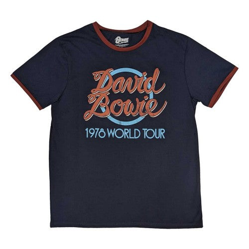 Front - David Bowie Unisex Adult 1978 World Tour Ringer Cotton T-Shirt
