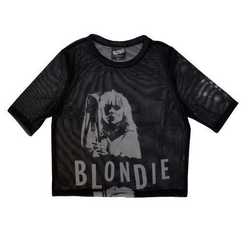 Front - Blondie Womens/Ladies Mic Stand Mesh Short-Sleeved Crop Top