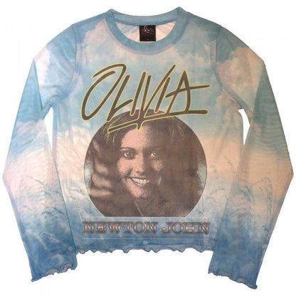 Front - Olivia Newton-John Womens/Ladies Photograph Mesh Long-Sleeved Crop Top