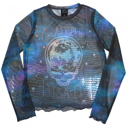 Front - Grateful Dead Womens/Ladies Stealy Glitter Ball Mesh Long-Sleeved Crop Top