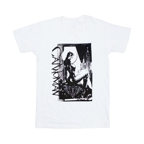 Front - Batman Unisex Adult Catwoman Skyline T-Shirt