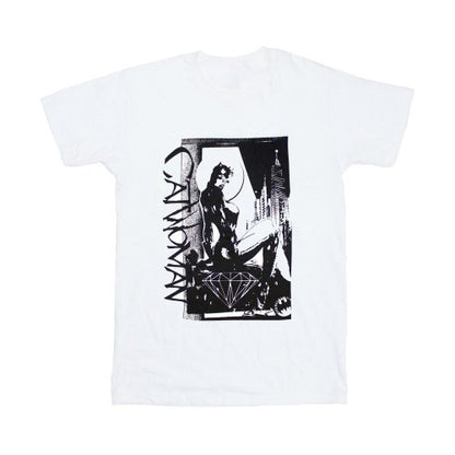 Front - Batman Unisex Adult Catwoman Skyline T-Shirt