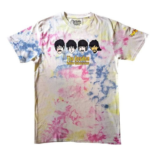 Front - The Beatles Unisex Adult Yellow Submarine Heads & Apple Bonkers Washed T-Shirt
