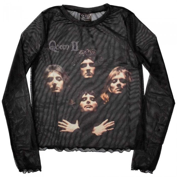 Front - Queen Womens/Ladies Bo Rhap Classic Mesh Crop Top