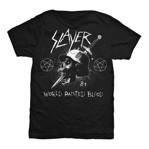 Front - Slayer Unisex Adult World Painted Blood Dagger Skull T-Shirt