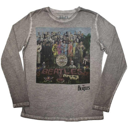 Front - The Beatles Unisex Adult Sgt Pepper Stone Wash Long-Sleeved T-Shirt
