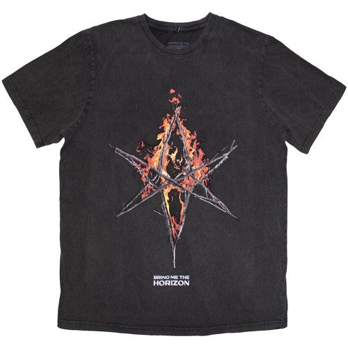 Front - Bring Me The Horizon Unisex Adult Flame Hex & Text Logo Washed T-Shirt