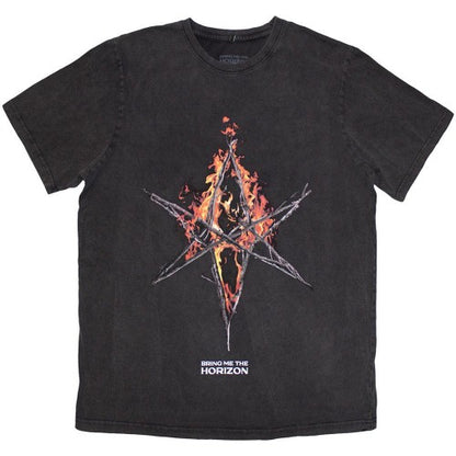 Front - Bring Me The Horizon Unisex Adult Flame Hex & Text Logo Washed T-Shirt