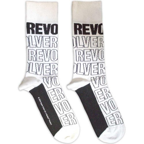 Front - The Beatles Unisex Adult Revolver Text Outlines Repeat Socks