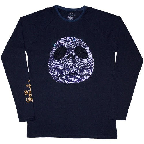 Front - Nightmare Before Christmas Unisex Adult Jack Skellington Rhinestone Long-Sleeved T-Shirt